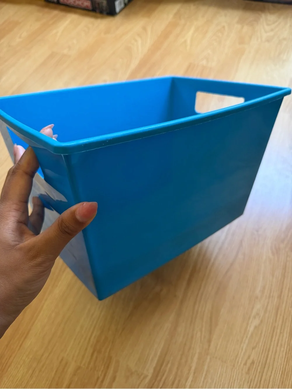 Blue Plastic Storage Bin with Handles - Home Organization